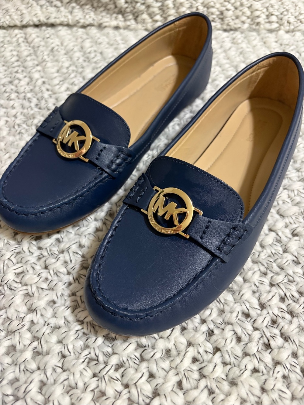 Michael Kors Navy Leather MK Circle Logo Loafers